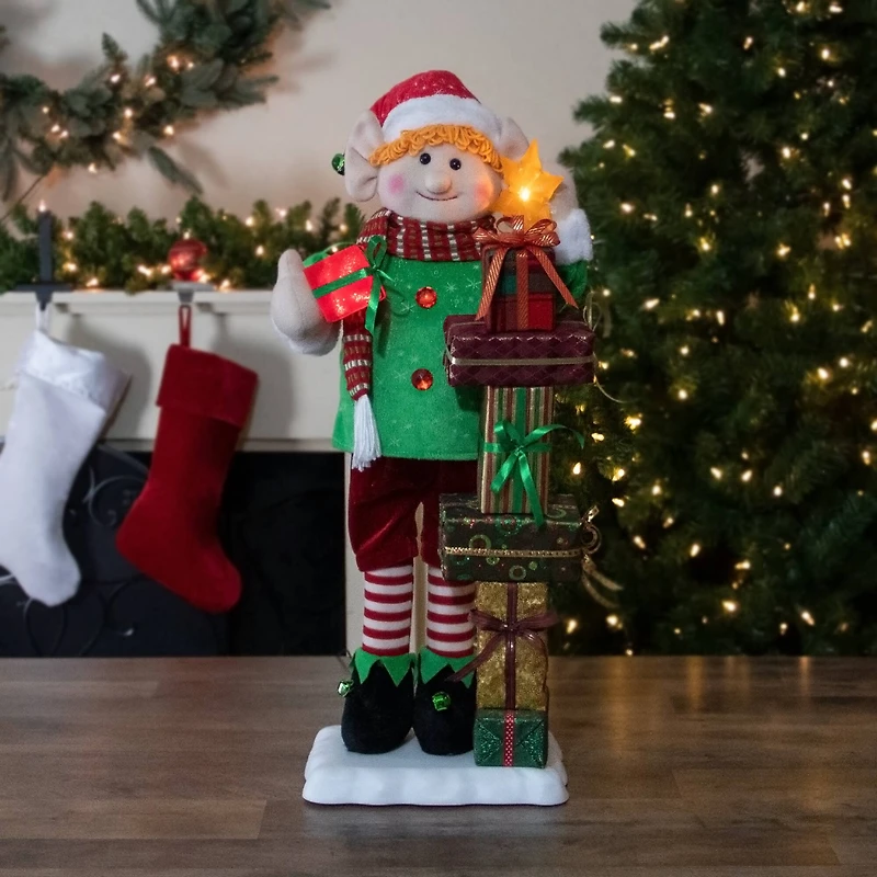 30" Santa's Little Animated Elf with Lighted Star Musical Christmas Figure