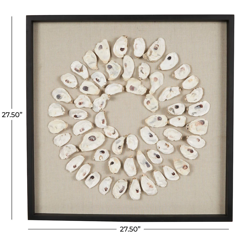 28" Cream, Beige & Black Handmade Abstract Circular Shell Wall Décor