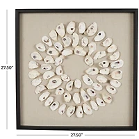 28" Cream, Beige & Black Handmade Abstract Circular Shell Wall Décor