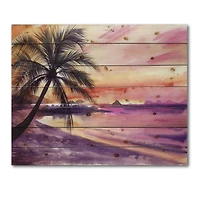 Designart - Pink and Purple Palm Beach Sunset