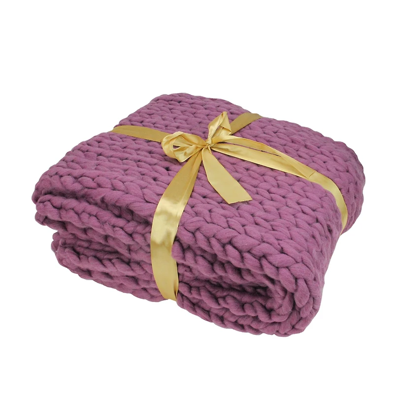 Purple Cable Knit Throw Blanket