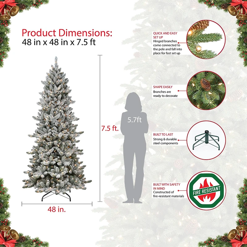 7.5ft. Pre-Lit Slim Flocked Royal Majestic Spruce Artificial Christmas Tree, Clear Lights