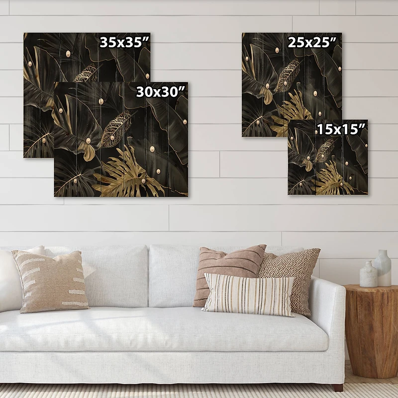 Designart - Black and Gold Tropical Leaves III
