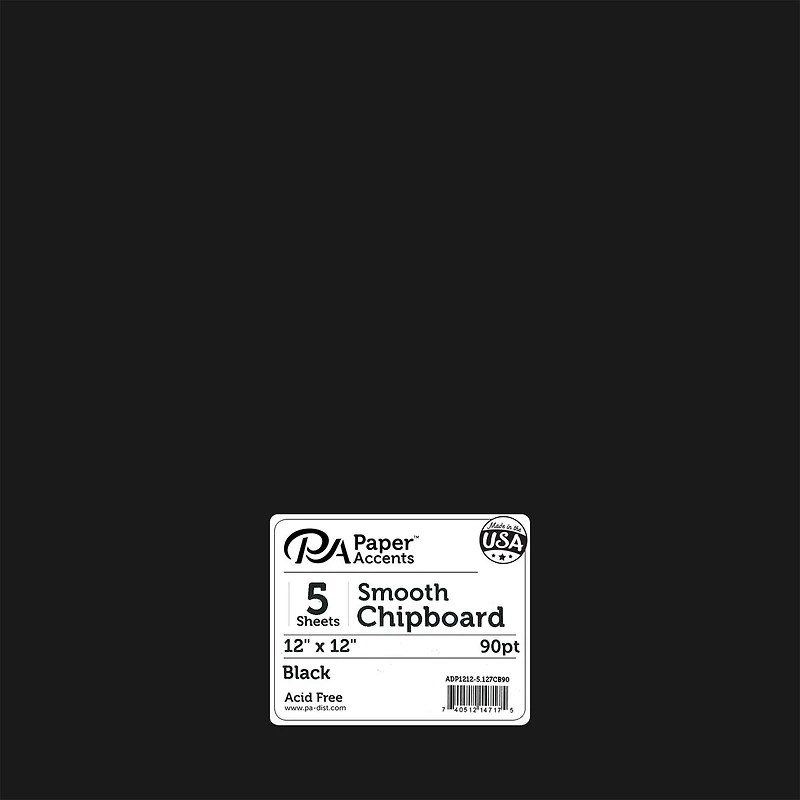 PA Paper™ Accents Black 12" x 12" 90pt. Heavy Chipboard, 5 Sheets