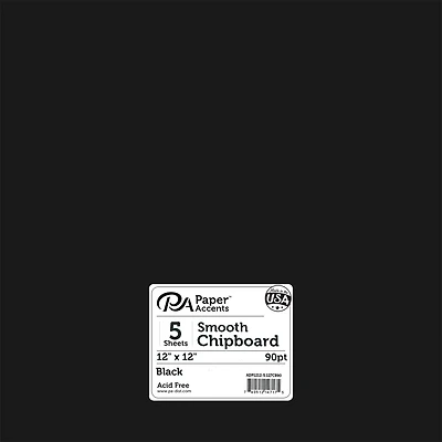 PA Paper™ Accents Black 12" x 12" 90pt. Heavy Chipboard, 5 Sheets
