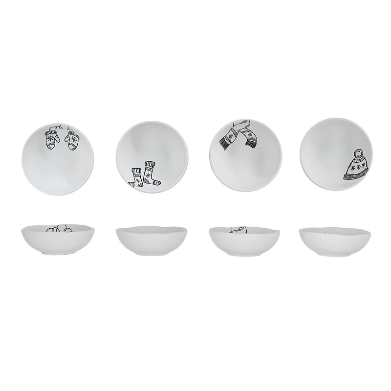 Hello Honey® 4" Black & White Winter Apparel Stoneware Bowl Set