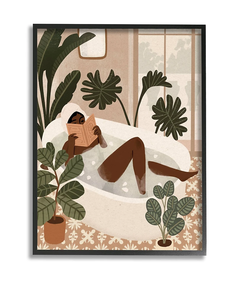 Stupell Industries Female Reading in Bath Tropical Palm Plants in Frame Wall Art