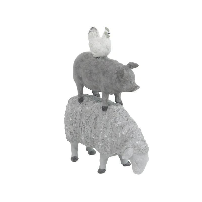 Grey Polystone Sculpture, Stacking Animals 12" x 9" x 4"