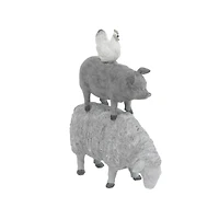 Grey Polystone Sculpture, Stacking Animals 12" x 9" x 4"