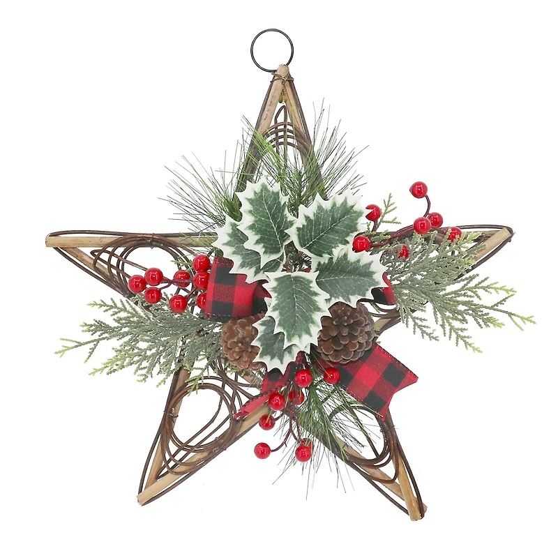 15" Pinecone, Holly & Red Berry Grapevine Star by Ashland®