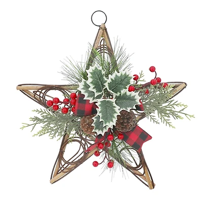 15" Pinecone, Holly & Red Berry Grapevine Star by Ashland®