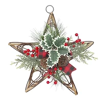 15" Pinecone, Holly & Red Berry Grapevine Star by Ashland®