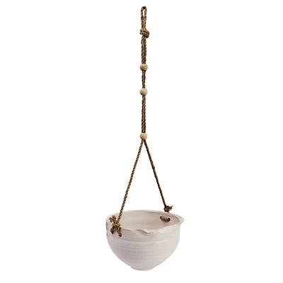 Hello Honey® 7.5" Hanging Stoneware Planter with Wood Beaded Rope