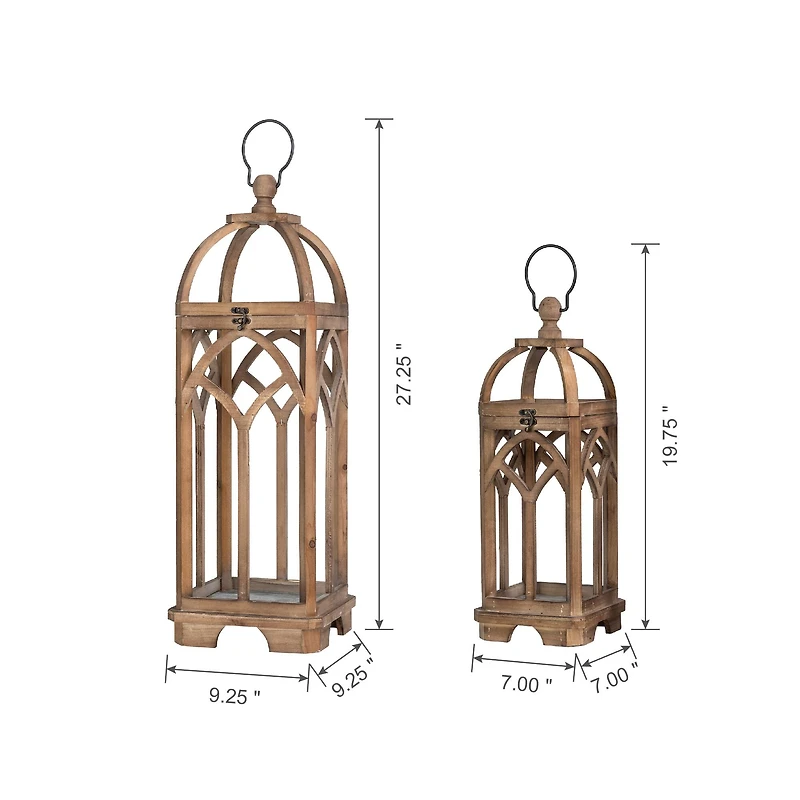 Glitzhome® Farmhouse Natural Wooden Church Window Frame Lanterns, 2ct.