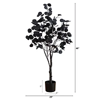 4ft. Pre-Lit Artificial Halloween Black Eucalyptus Tree with 160 Orange & Purple LED Lights