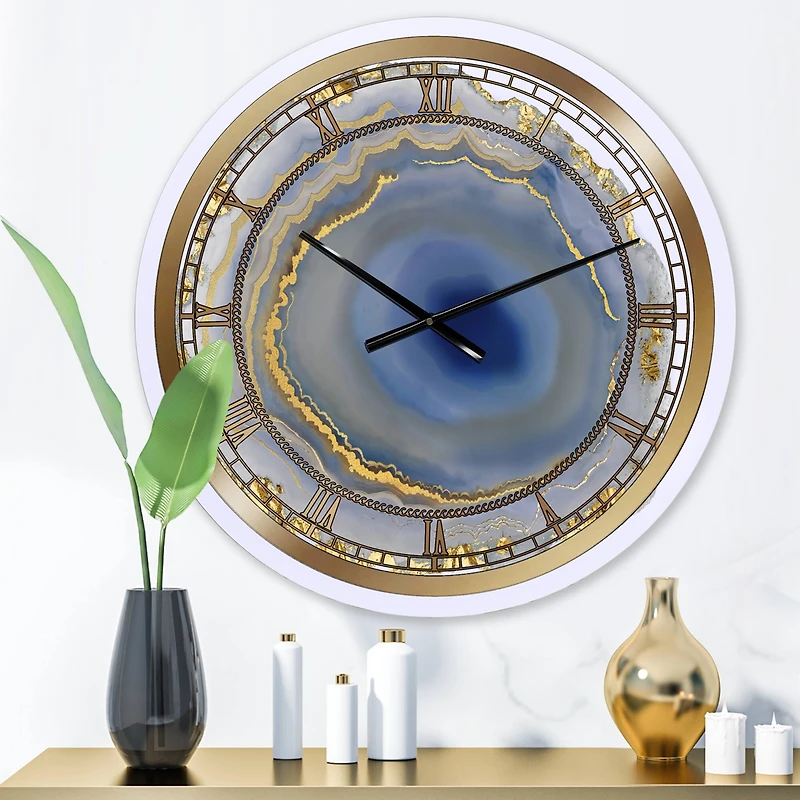 Designart Golden Water Agate Oversized Wall Clock