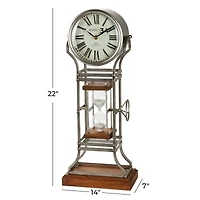 23" Gray Metal Rustic Clock With Hourglass
