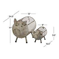 Gray Distressed Metal Farmhouse Pig Planter Set