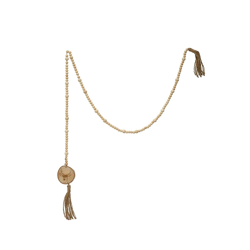 Hello Honey® 6ft. Paulownia Wood Beads with Deer Icons & Tassels Garland