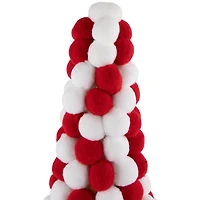 15" Red & White Candy Cane Pom Pom Christmas Tree Table Décor