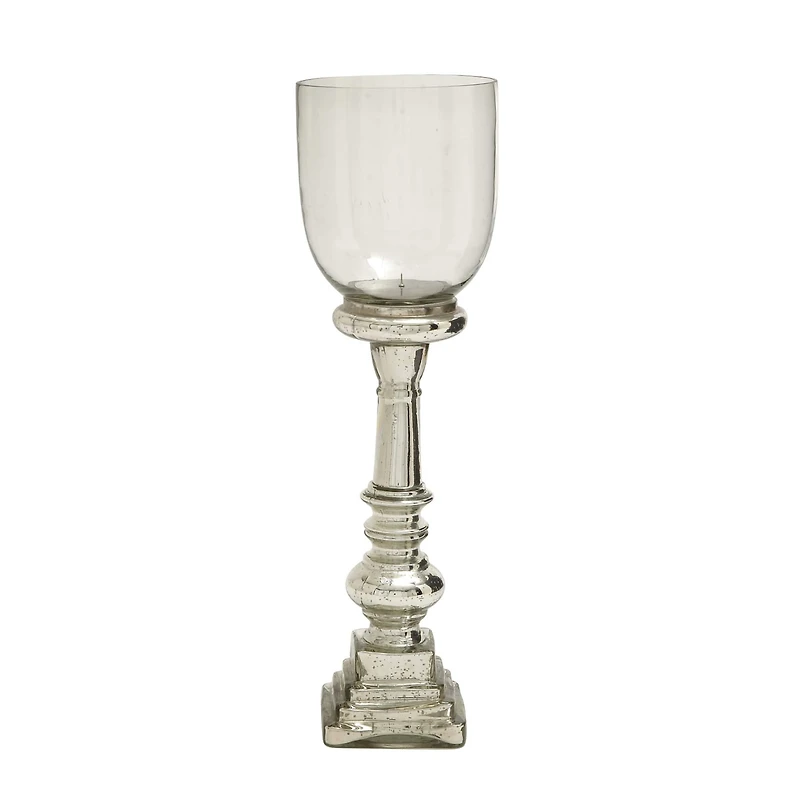 22" Silver Glass Traditional Candle Holder