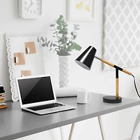 Simple Designs 16.7" Wooden Pivot Desk Lamp