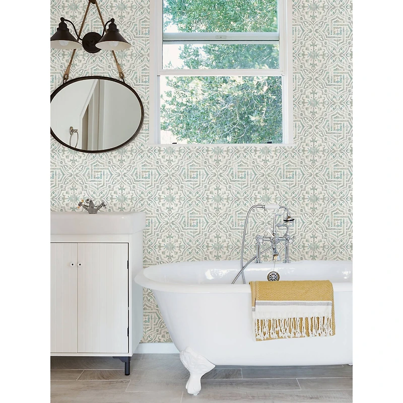 NuWallpaper Teal & Gray Landondale Peel & Stick Wallpaper