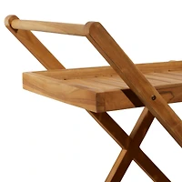 Brown Teak wood Traditional Outdoor Rolling Serving Cart, 32" x 32" x 21"