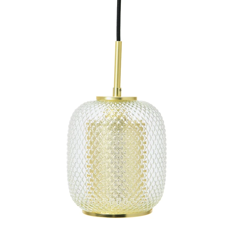 Hello Honey® Clear & Gold Embossed Glass Shade Pendant Lamp with Brass Accents