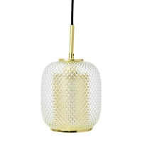 Hello Honey® Clear & Gold Embossed Glass Shade Pendant Lamp with Brass Accents