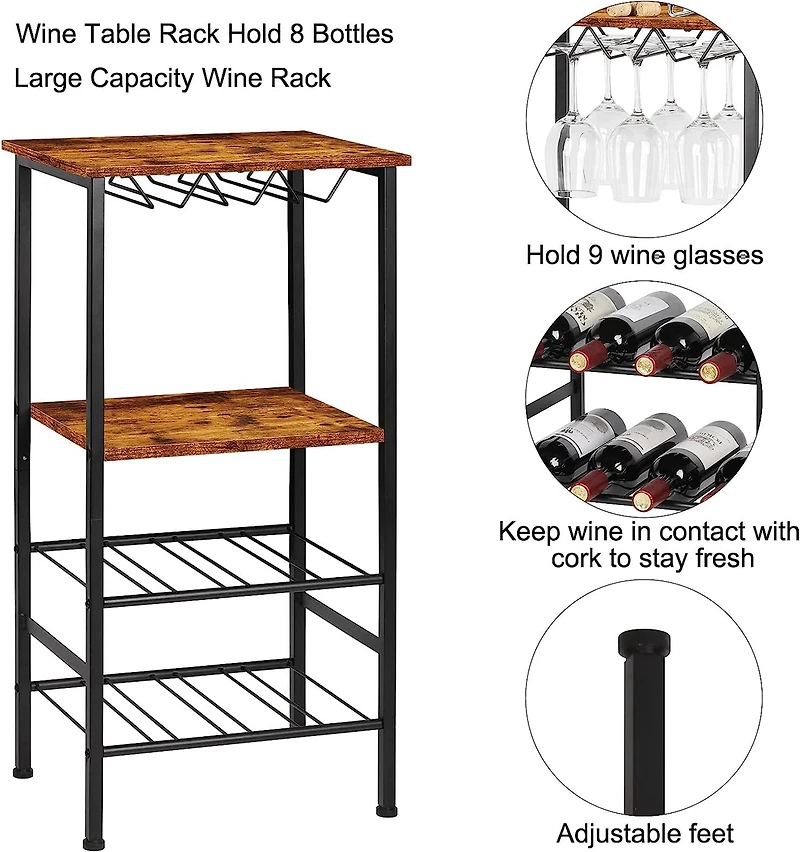 Rustic Brown Freestanding Industrial Wood Wine Rack