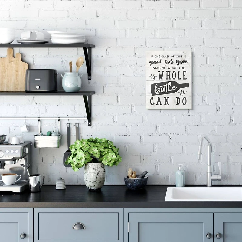 Stupell Industries Glass or Bottle of Wine Rustic Quote Alcohol Humor Wall Art