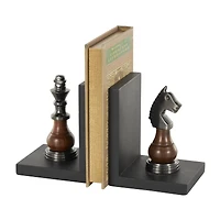 Decorative Dark Brown & Silver Chess Bookend Set
