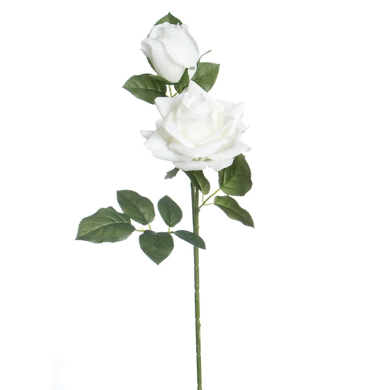 28" White Double Rose Faux Real Stem by Ashland®