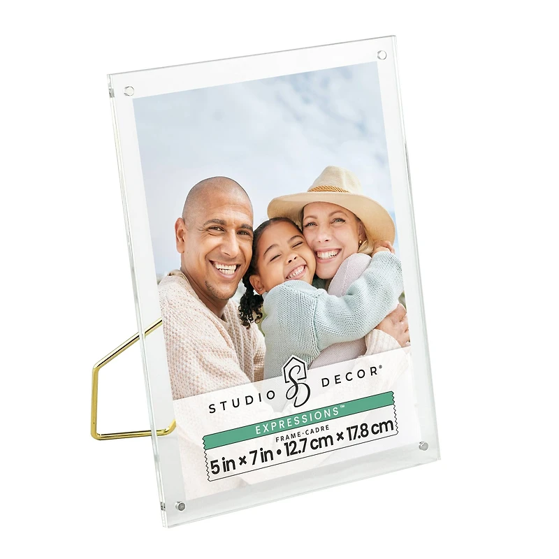 Expressions™ Clear Acrylic Float Frame with Gold Metal Easel by Studio Décor