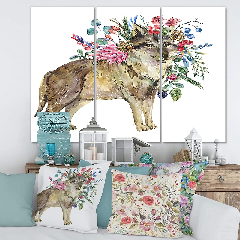 Designart - Wolf With Woodland Flowers