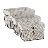 DII® Rustic Bronze Chicken Wire Baskets with Stone Gingham Liners Set