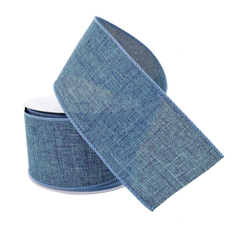 2.5" x 25ft. Denim Faux Linen Wired Ribbon by Celebrate It™ Décor