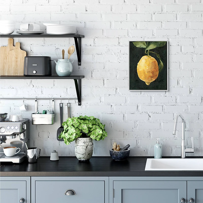 Stupell Industries Abstract Yellow Lemon on Vine Pop over Black Framed Wall Art