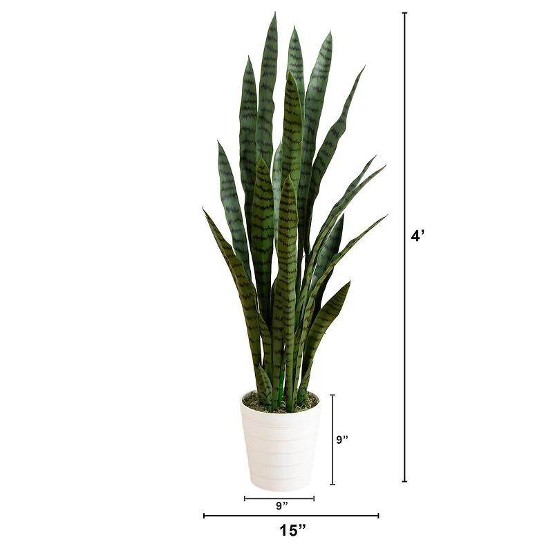 4ft. UV Resistant Artificial Snake Plant in White Decorative Planter