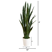 4ft. UV Resistant Artificial Snake Plant in White Decorative Planter