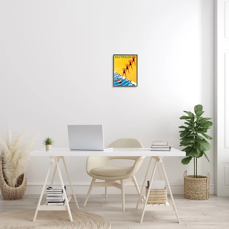 Stupell Industries Retro Pop Australian Surf Club Advertisement Yellow Blue in Frame Wall Art
