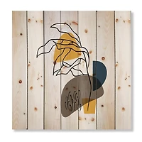 Designart - Abstract Flowers On Minimal Shapes V - Modern Print on Natural Pine Wood
