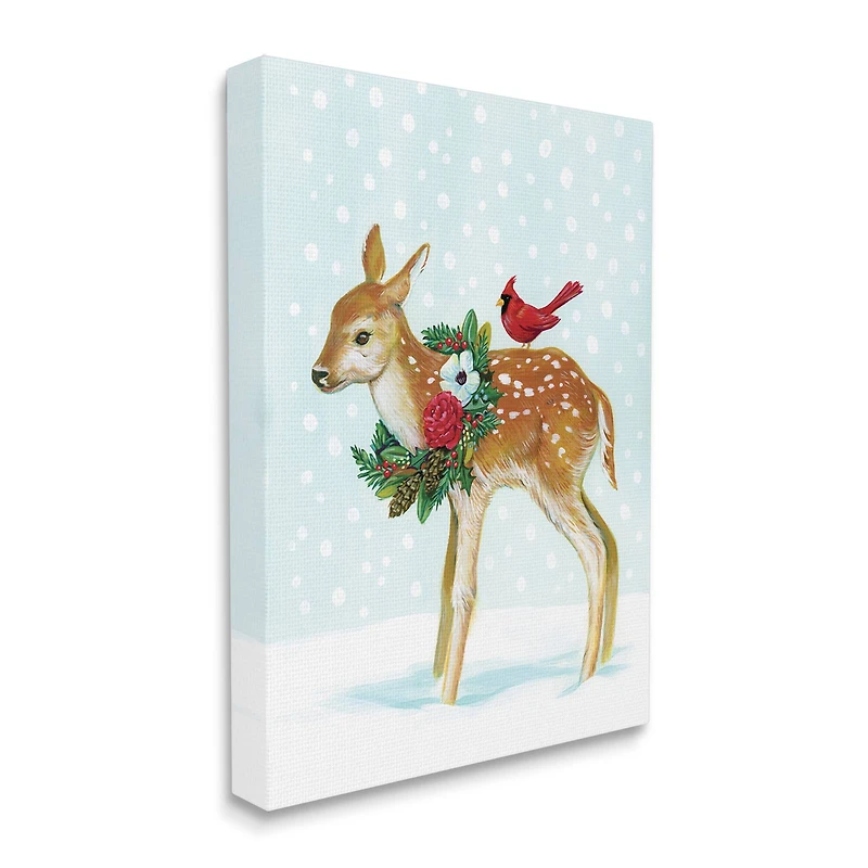 Stupell Industries Snowy Deer Holiday Cardinal Canvas Wall Art