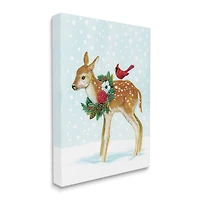 Stupell Industries Snowy Deer Holiday Cardinal Canvas Wall Art