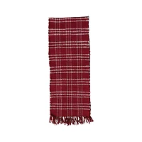 Hello Honey® 72" Red & White Plaid Hand-Woven Cotton Chindi Table Runner with Fringe