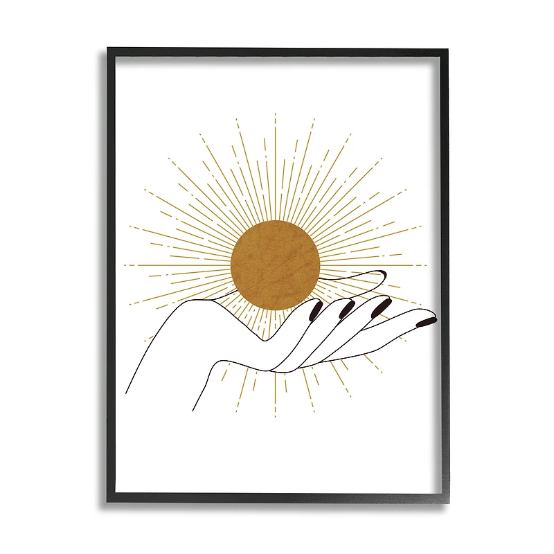 Stupell Industries Hand Holding Deco Inspired Sun with Rays in Frame Wall Art