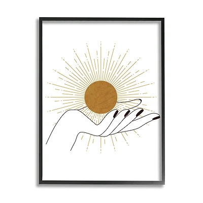Stupell Industries Hand Holding Deco Inspired Sun with Rays in Frame Wall Art
