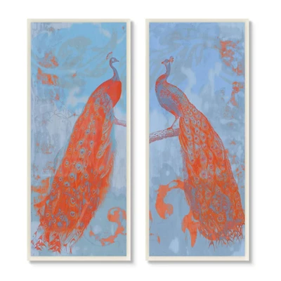 Stupell Industries Elegant Peacock Feathers Forest Bird Blue Orange,7" x 17"