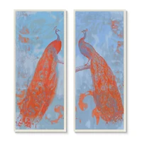 Stupell Industries Elegant Peacock Feathers Forest Bird Blue Orange,7" x 17"